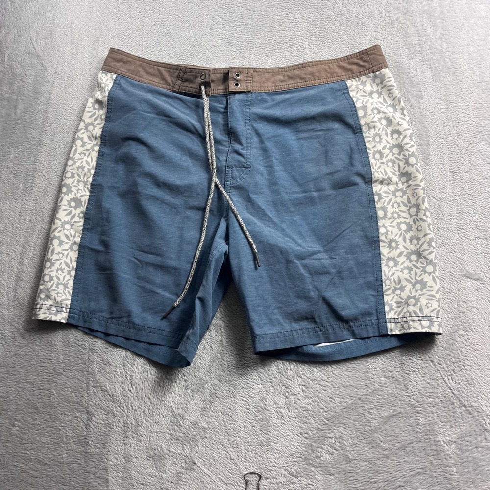 Katin Mens Board Shorts Blue Brown Floral Side Panel Swim Trunks Size 33